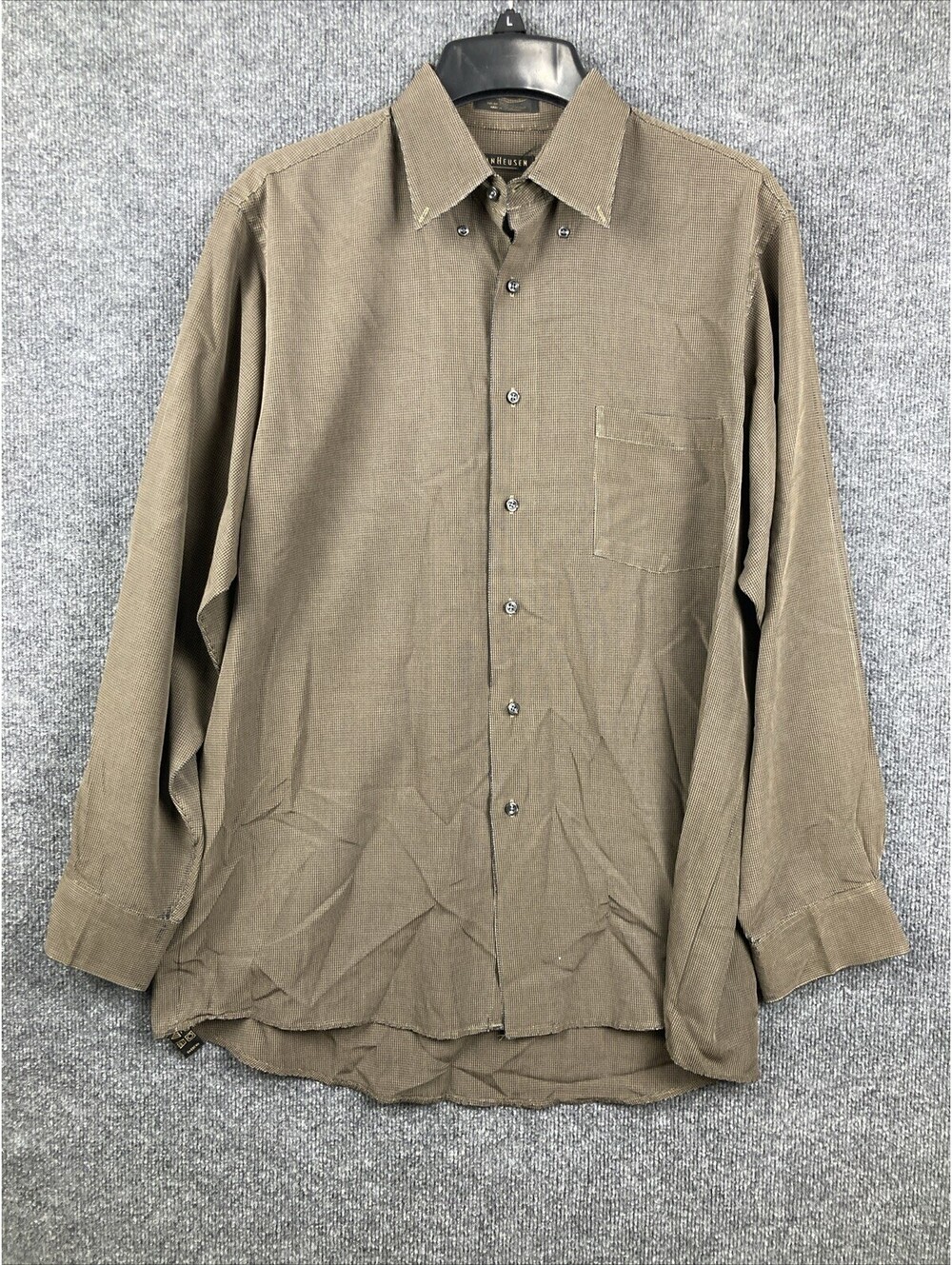 Van Heusen Men Size Large 16 1/2 Softwear Brown Black Check L/S Button Shirt